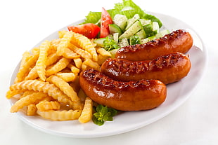 sausage on top of white plate HD wallpaper